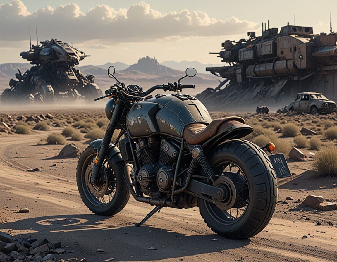 Post-Apocalyptic Combat Motorcycle in Gritty Industrial Styl...