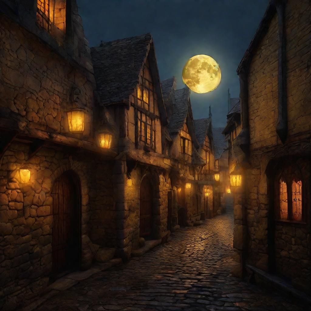 Mystical City Under Yellow Moon: Fantasy Concept Art