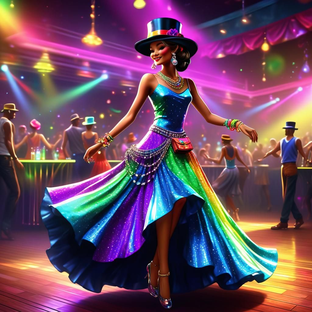 Fashionable Lady Dancing at a Rave