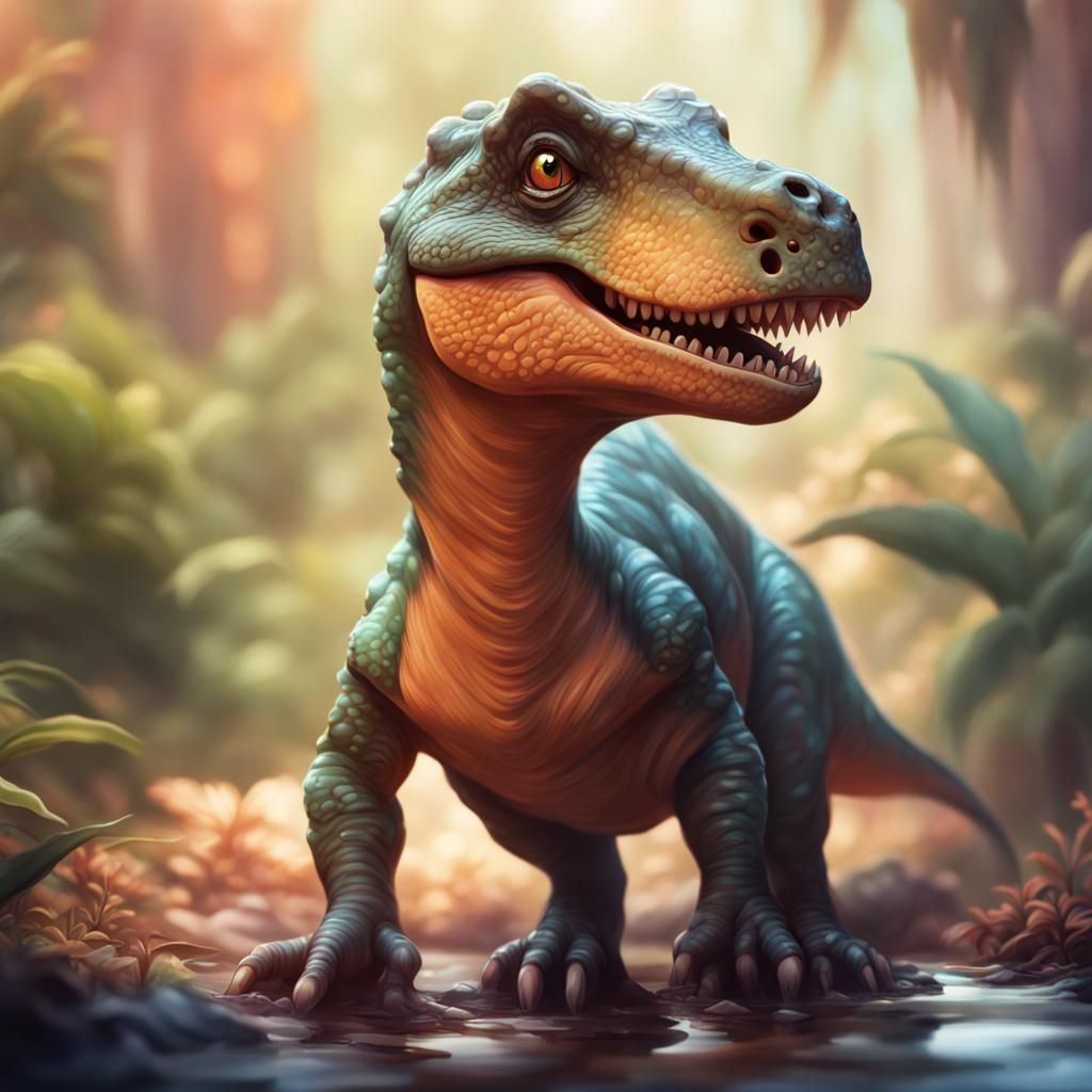 Cute Smiling Dino in Hyperrealistic Splash Art