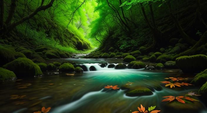 Clear Creek Flowing Through Green Forest