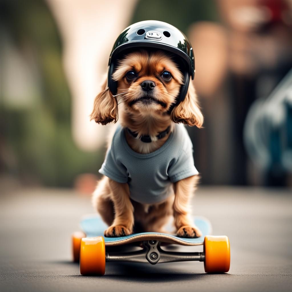 Dog on Skateboard with Helmet: Hyperrealistic Image