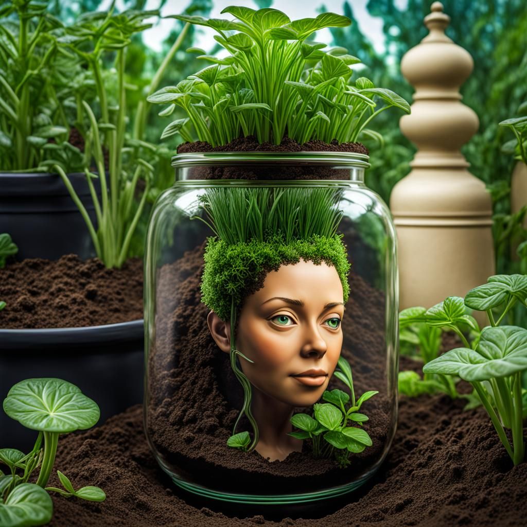 Person-Shaped Terrarium in Pop-Surrealism Style