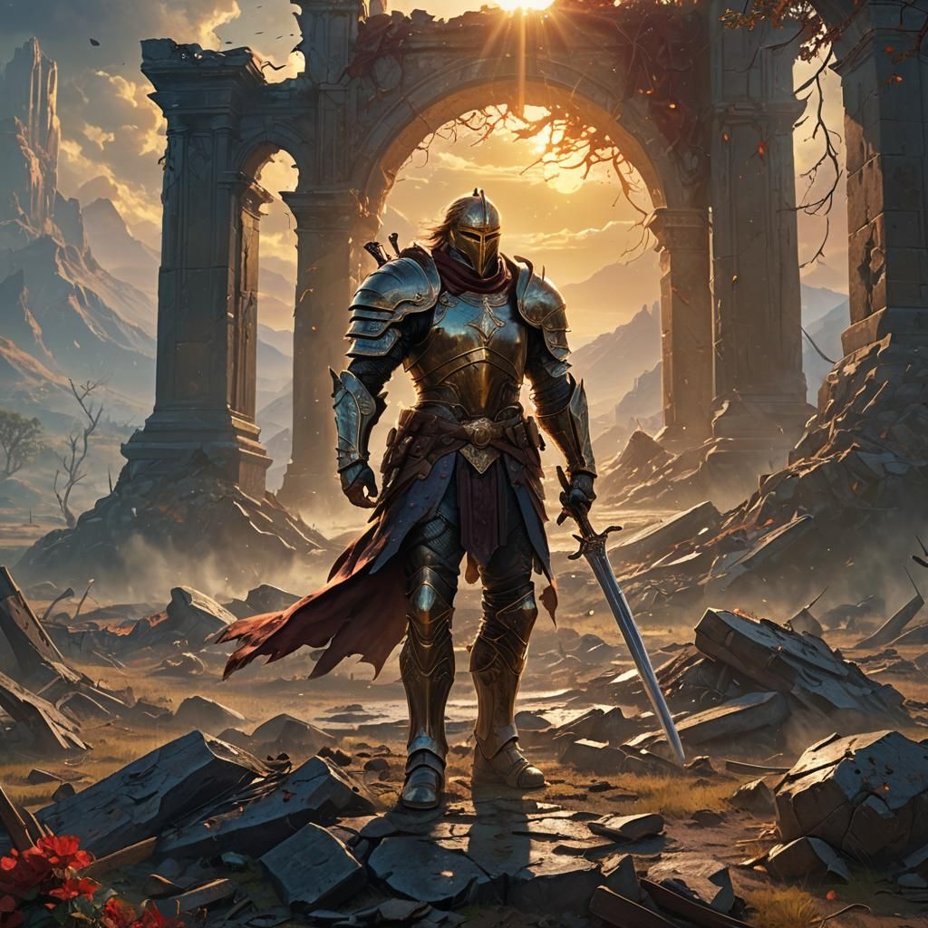 Victorious Hero on Battlefield in Fantasy Art