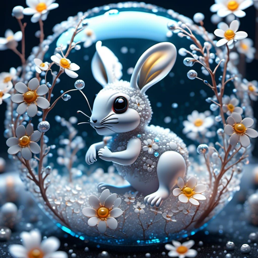 Glass Sphere with Bee and Bioluminescent Flowers