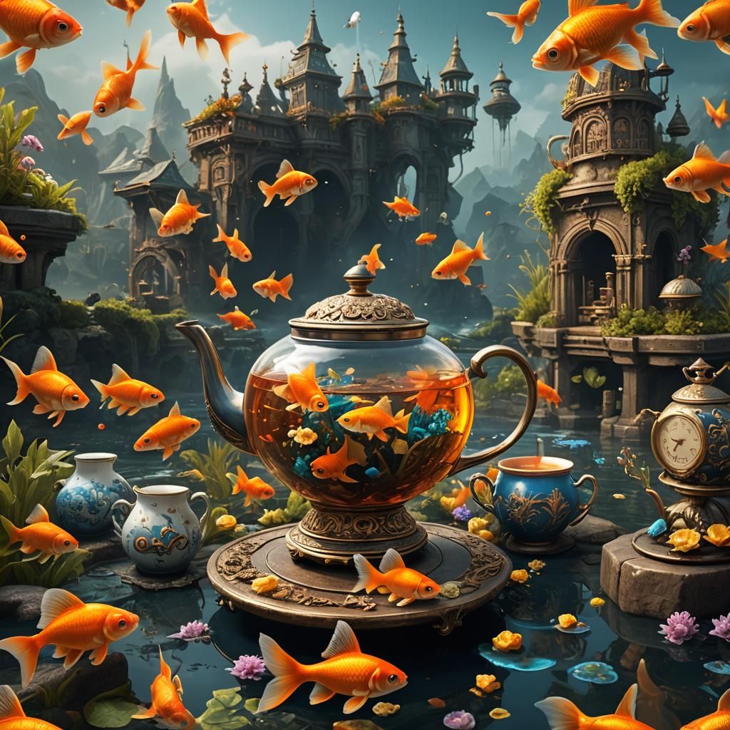 Fantastical Goldfish Tea Party: Digital Matte Painting