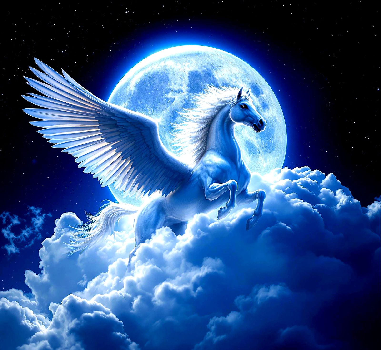 Ethereal Double Exposure of Pegasus Under Radiant Full Moon