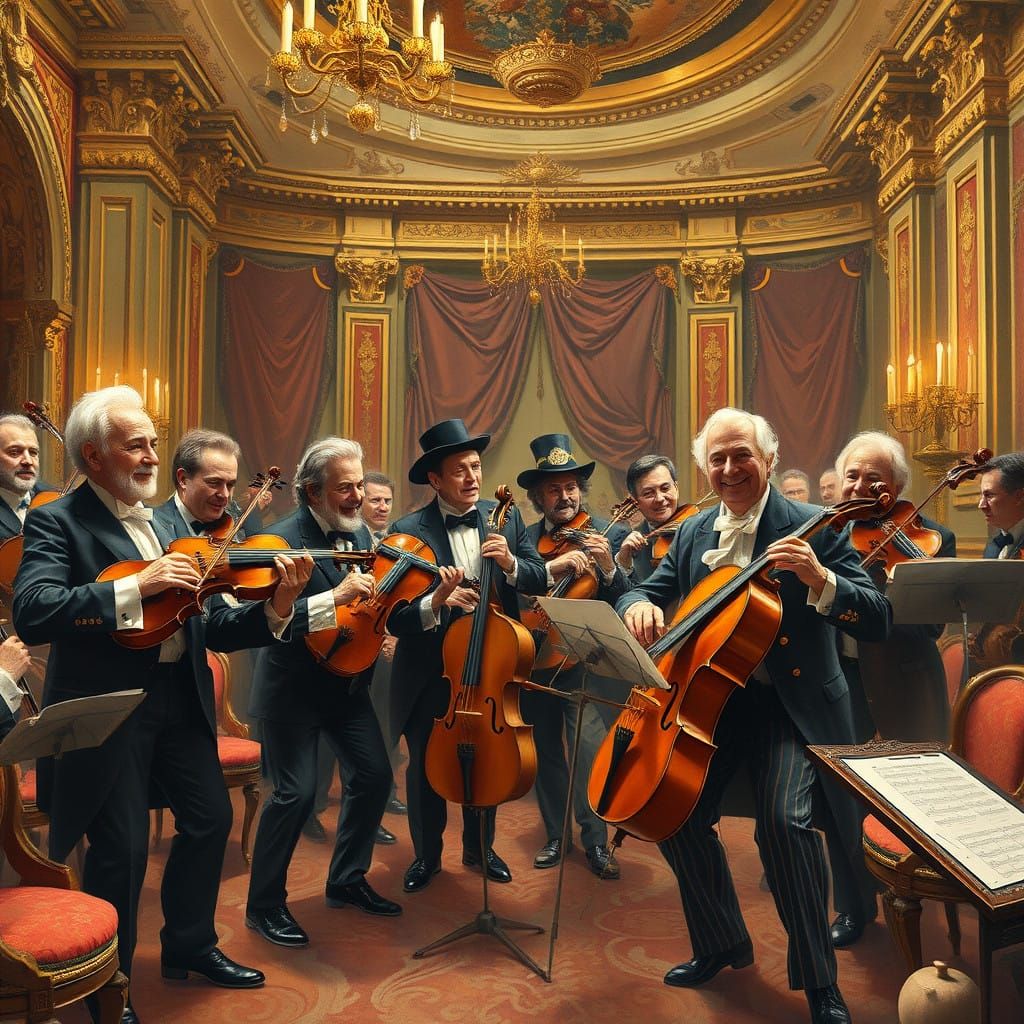 Elegant Men of Music in Gilded Concert Hall