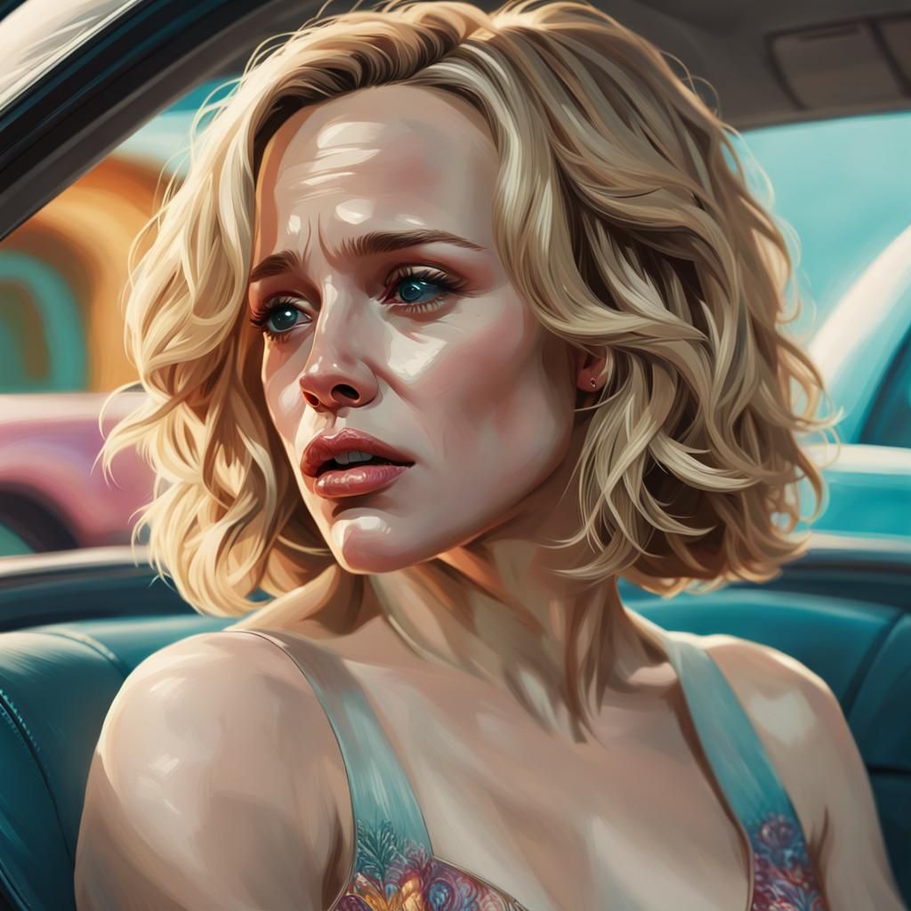 Crying Blonde Woman Outside Luxurious Modern Mansion