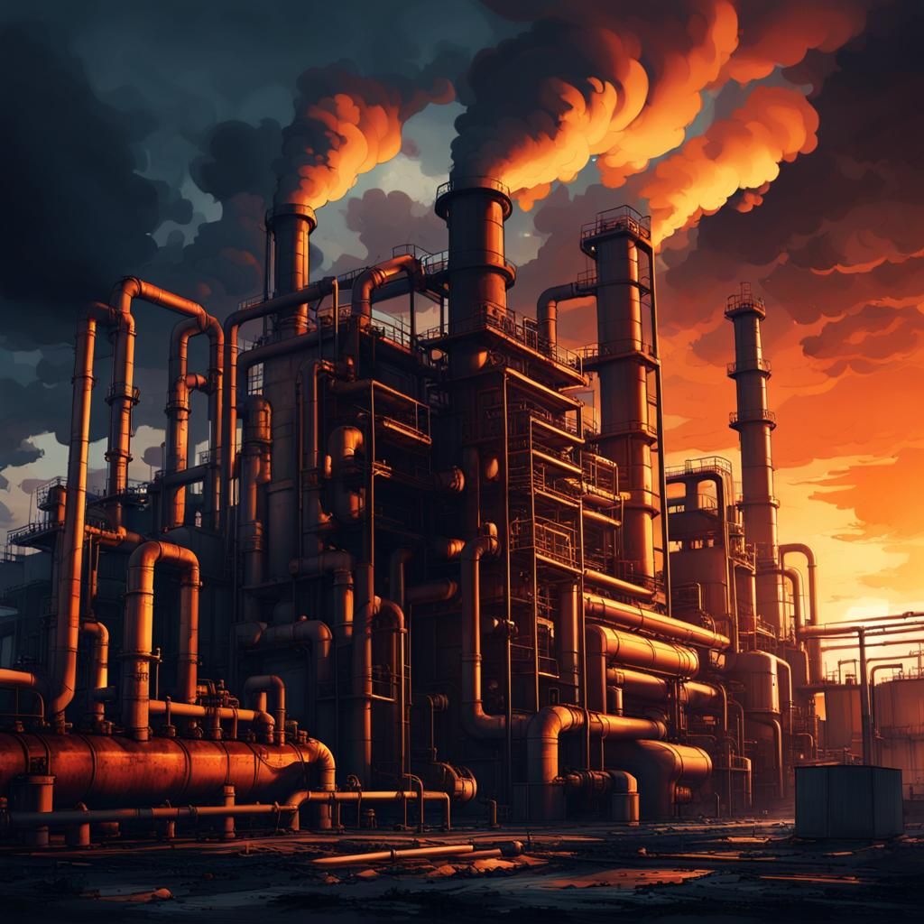 Industrial Chemical Plant at Sunset: Concept Art