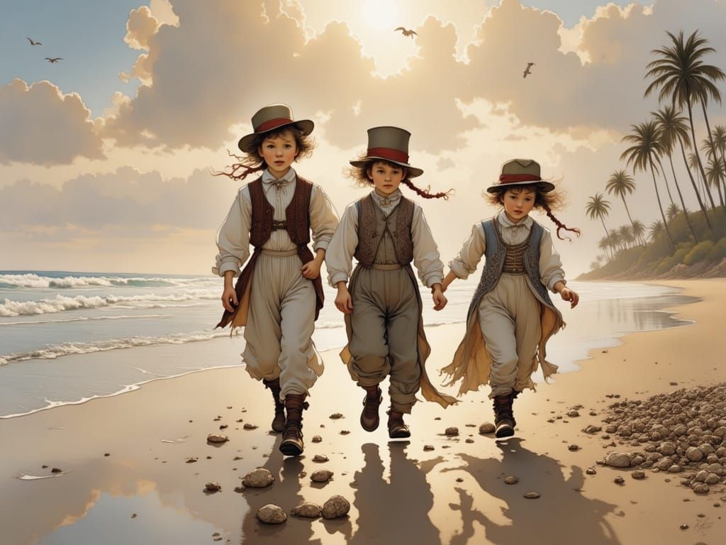 Victorian Children's Beachside Adventure in Whimsical Style