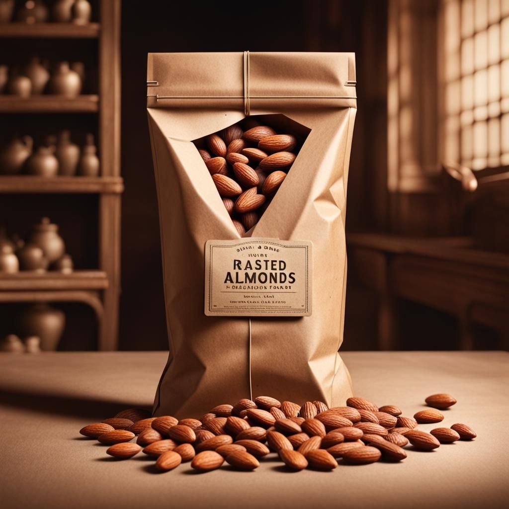 Roasted Almonds in Vintage Bag: Digital Matte Painting