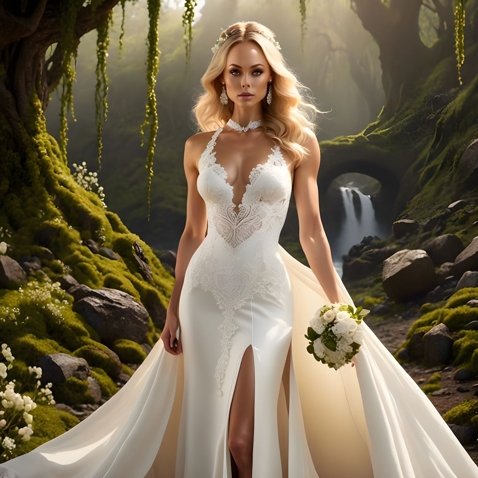 Elegant Wedding Dress in Palace Room, Hyperrealistic