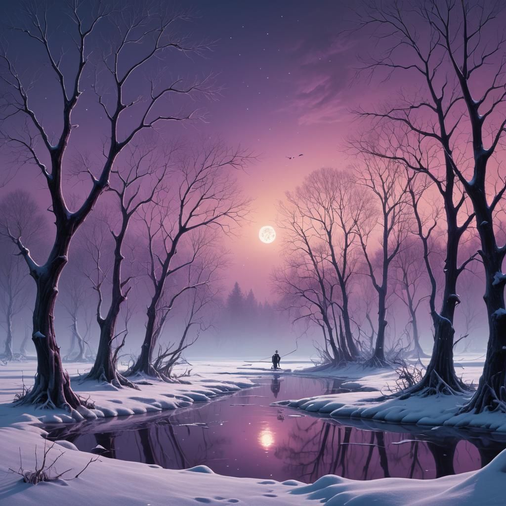 Purple Skeleton Ice Fishing: Dark Fantasy Matte Painting