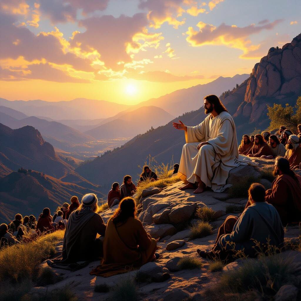 Jesus Preaching to the Masses on a Mountaintop