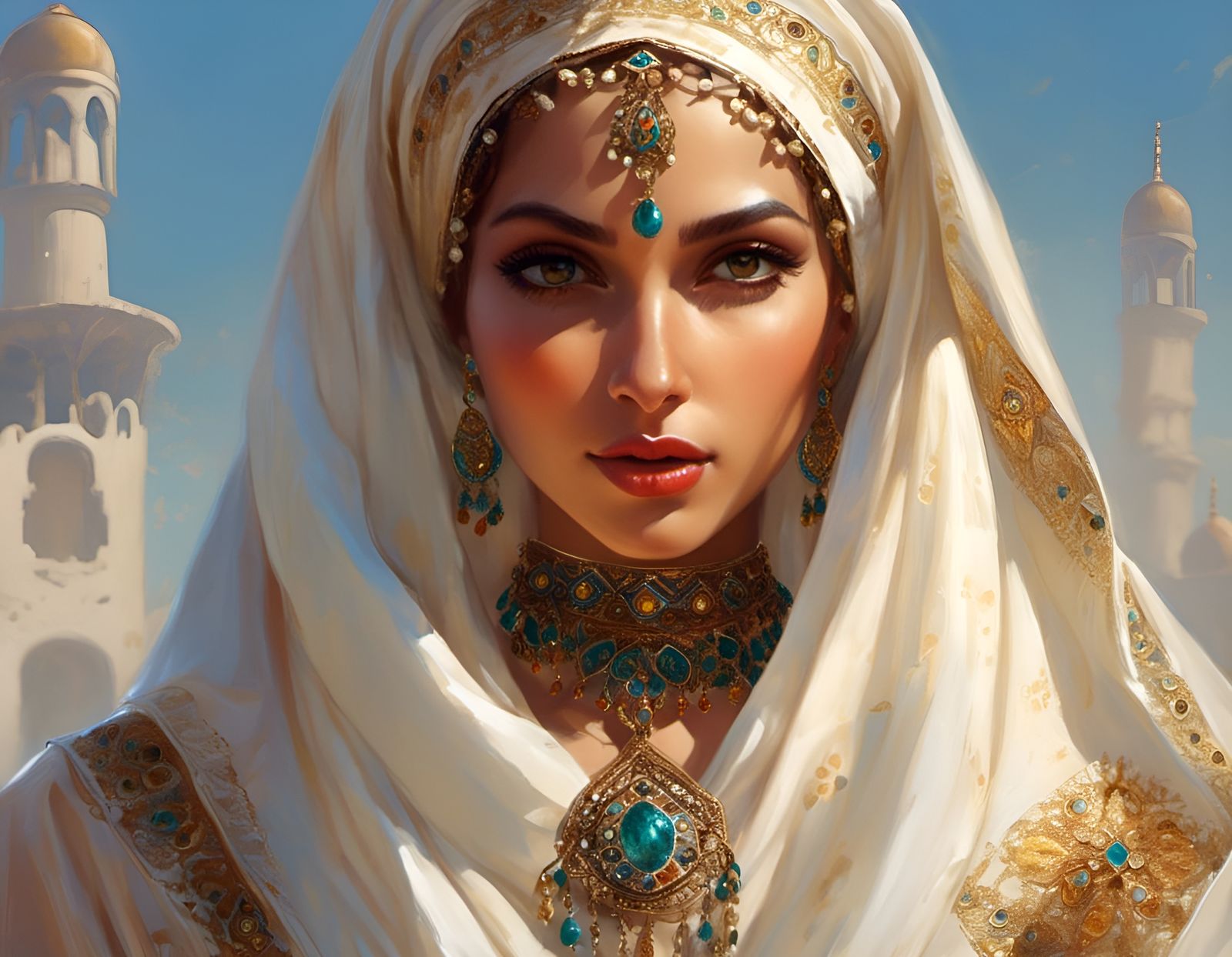 Confident Arabian Woman Portrait in Realistic Style