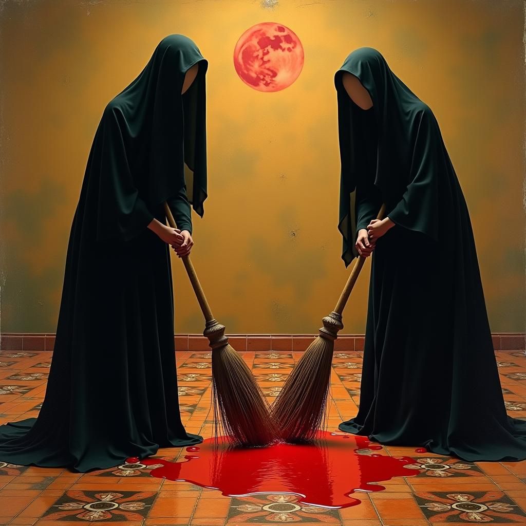 Vintage Photo of Witches Brewing a Spell