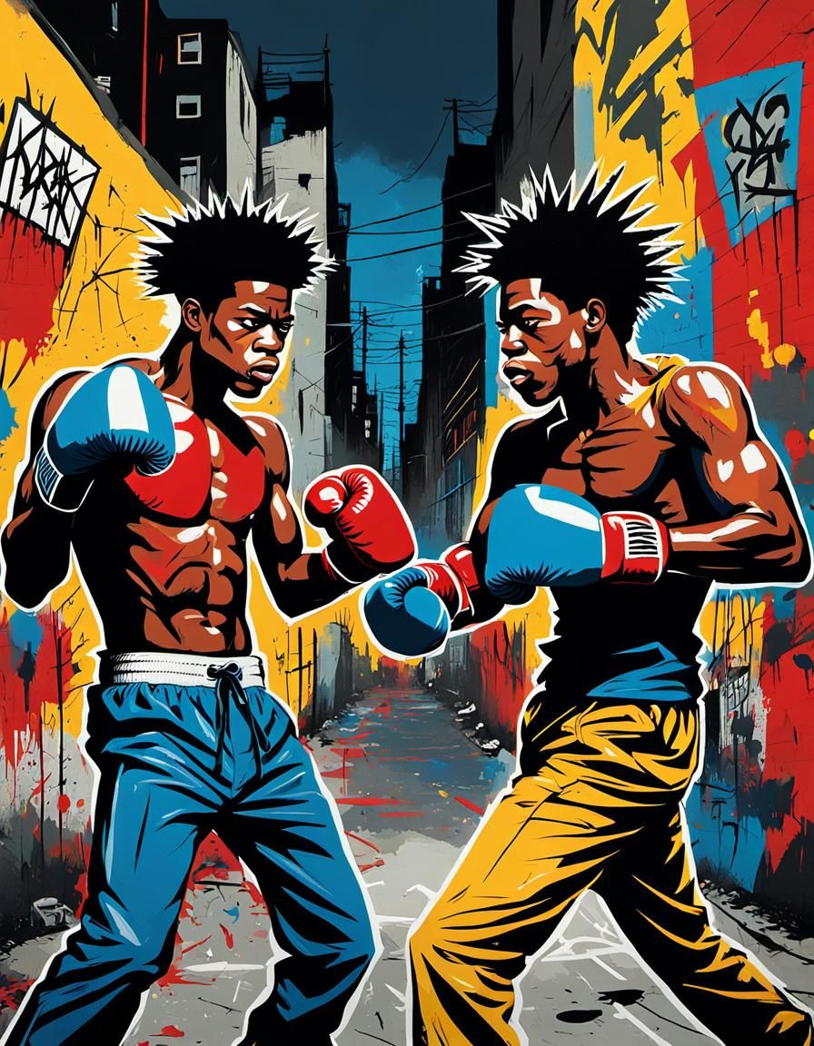 Street Boxing Illustration in Basquiat Style