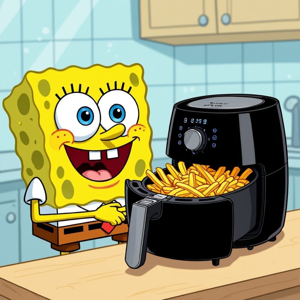 Spongebob Prepares French Fries with Air Fryer in Comic Book...