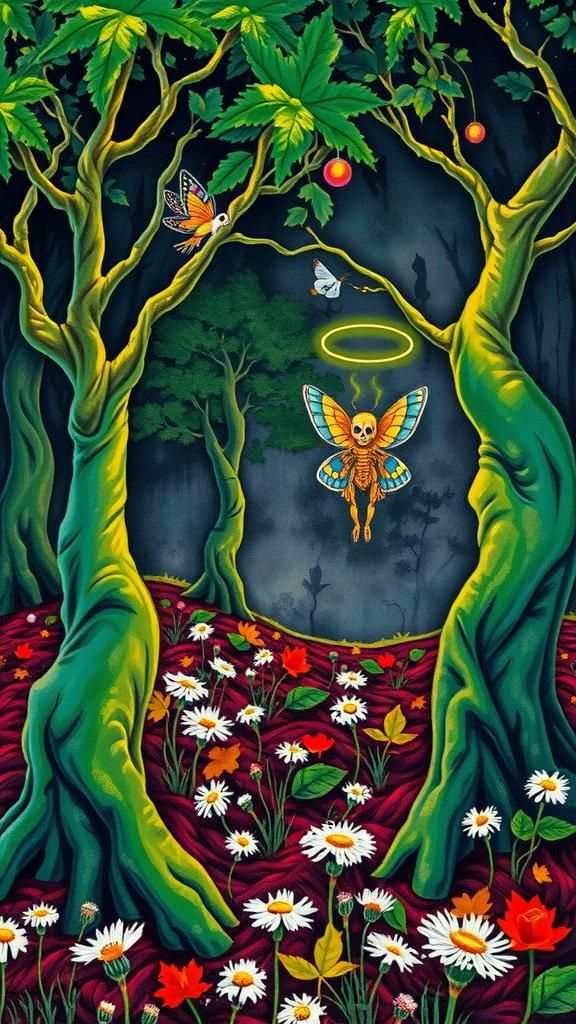 Sugar Skull Moth in Surreal Autumn Wonderland