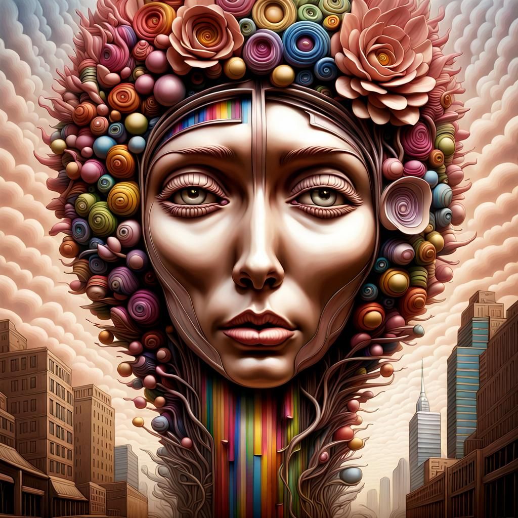 Futuristic Flower God in Fractal Brutalism Style