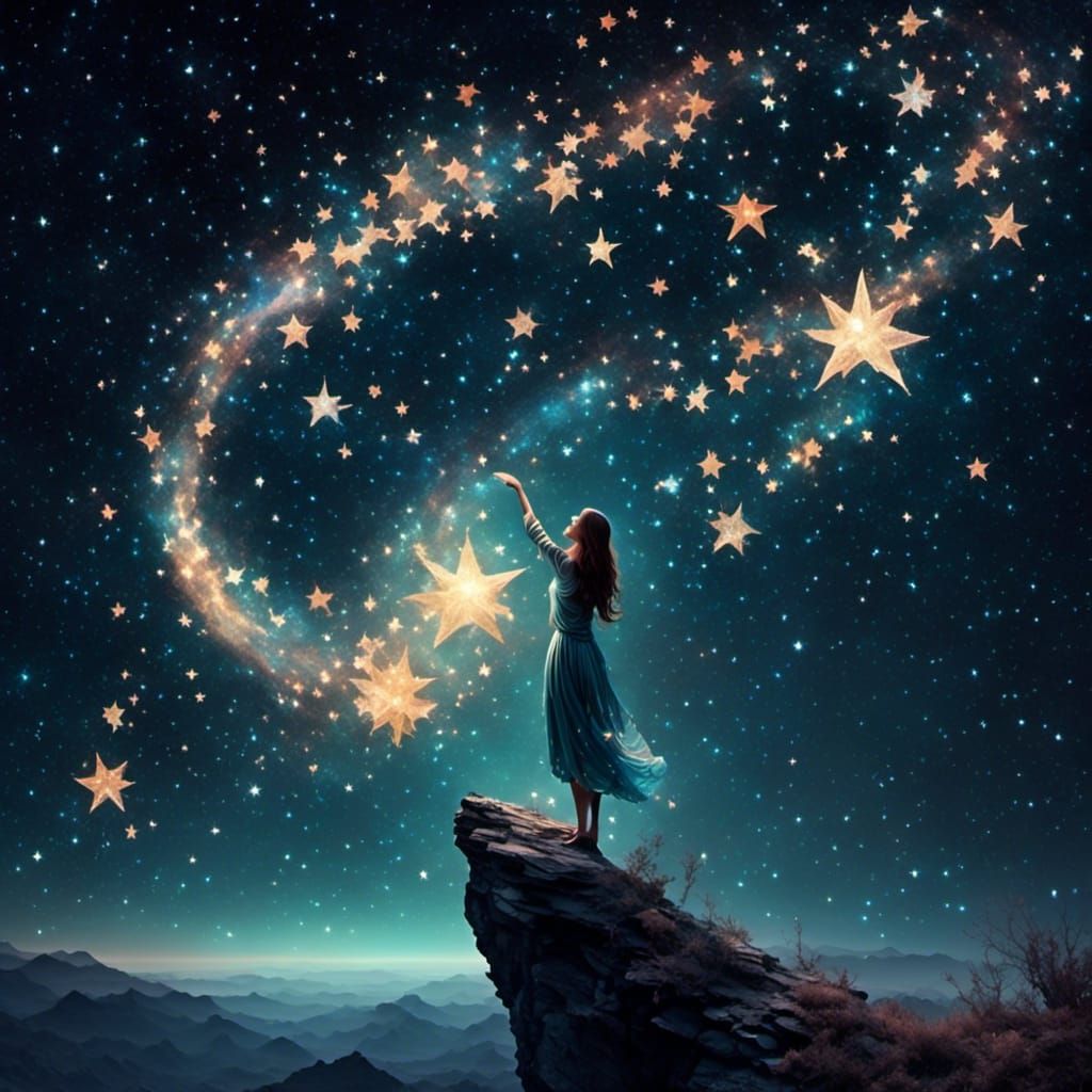Woman's Hand Picking Star from Night Sky