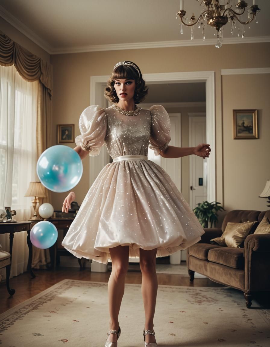 Crossdressing Teen Spinning in Pearl Bubble Dress
