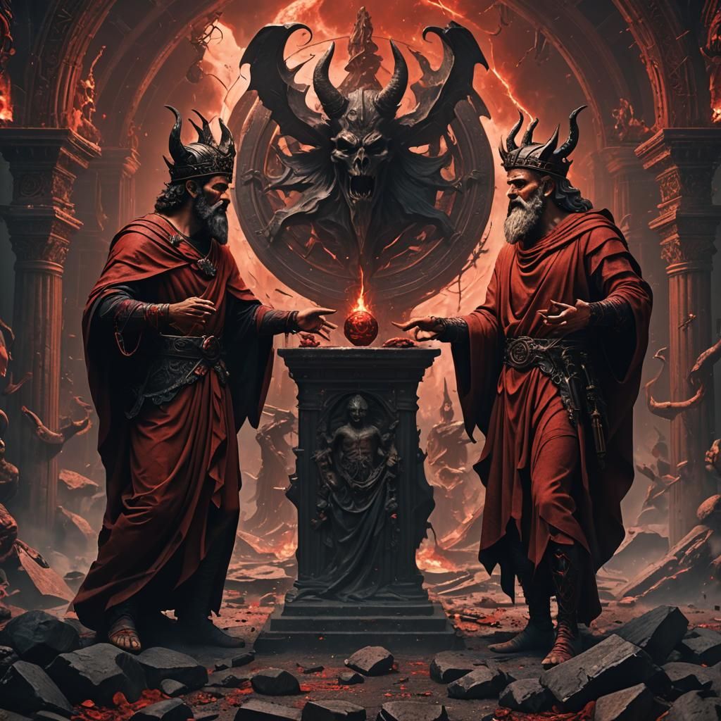 Satanic Aristotle and Plato arguing