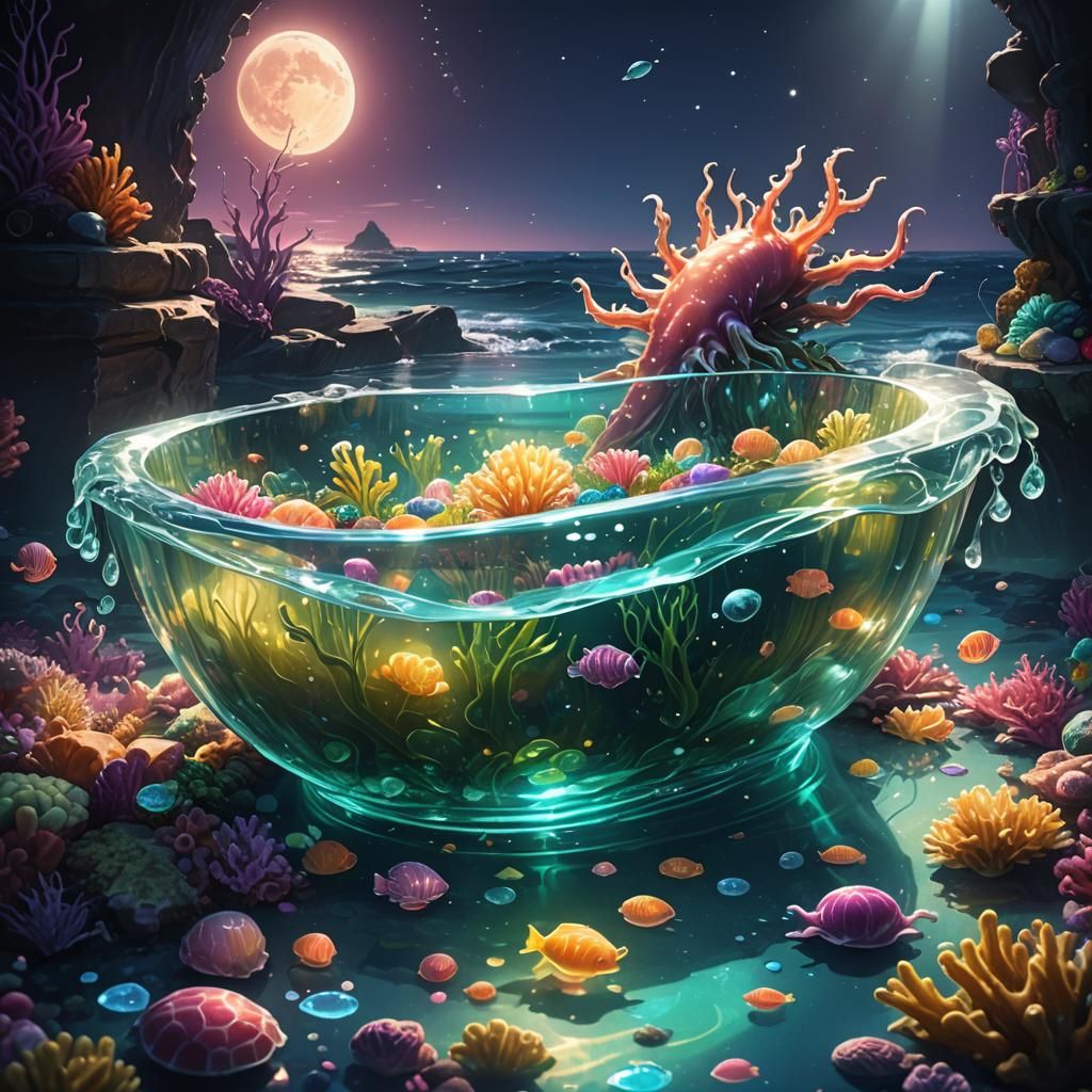Ocean Floor Glass Bathtub in Candy Art Style