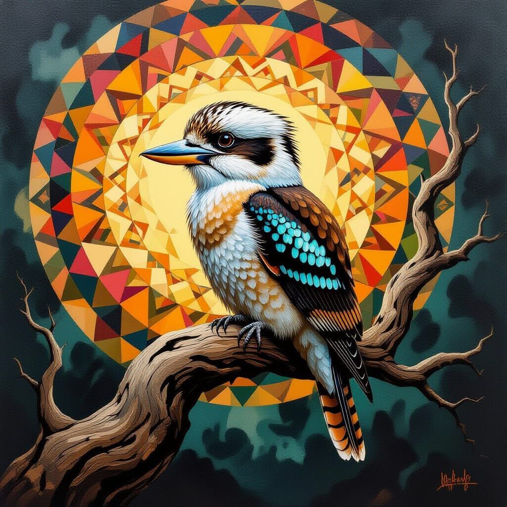 Kookaburra in Psychedelic Impasto Landscape