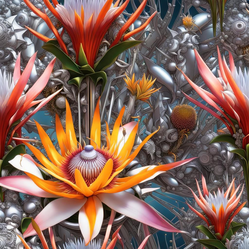 Cybertron: Metallic Flowers in a Hyperdetailed Field
