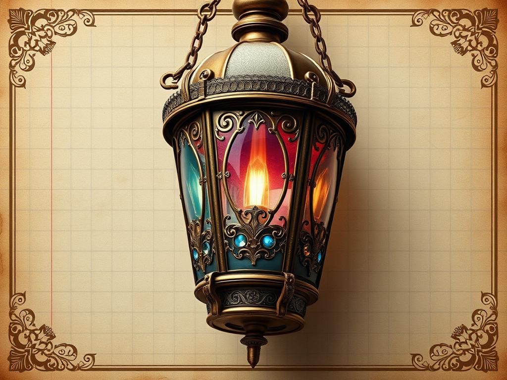 Steampunk Lantern on Ornate Vintage Paper