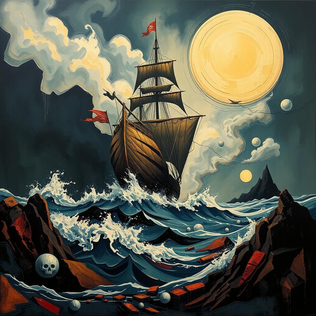 Pirate Ship in Dystopian Art Deco Surrealism