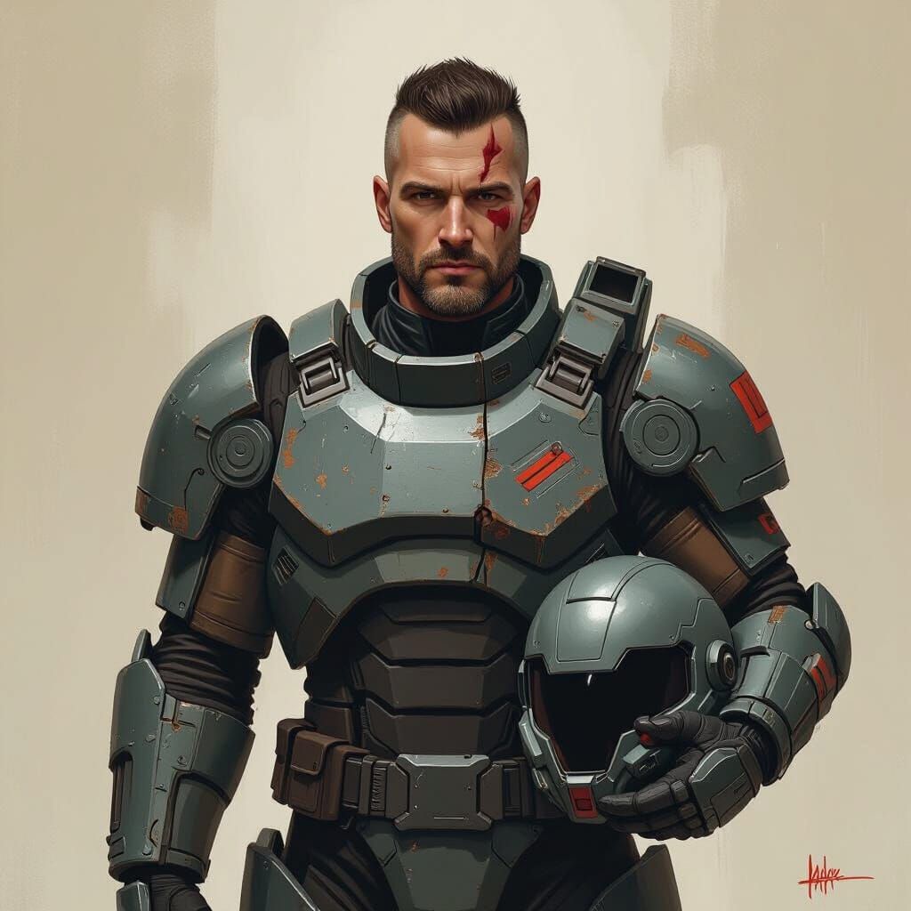 Brotherhood Elder in Power Armor, Dystopian Realism Style