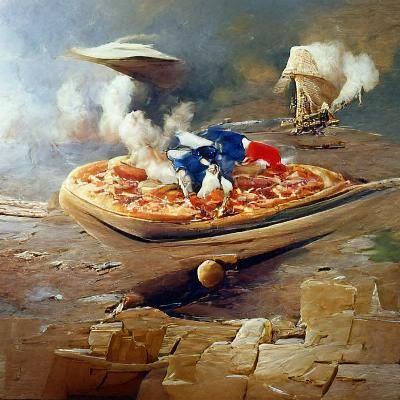Italy Attacks France with Pizza: Oil Painting