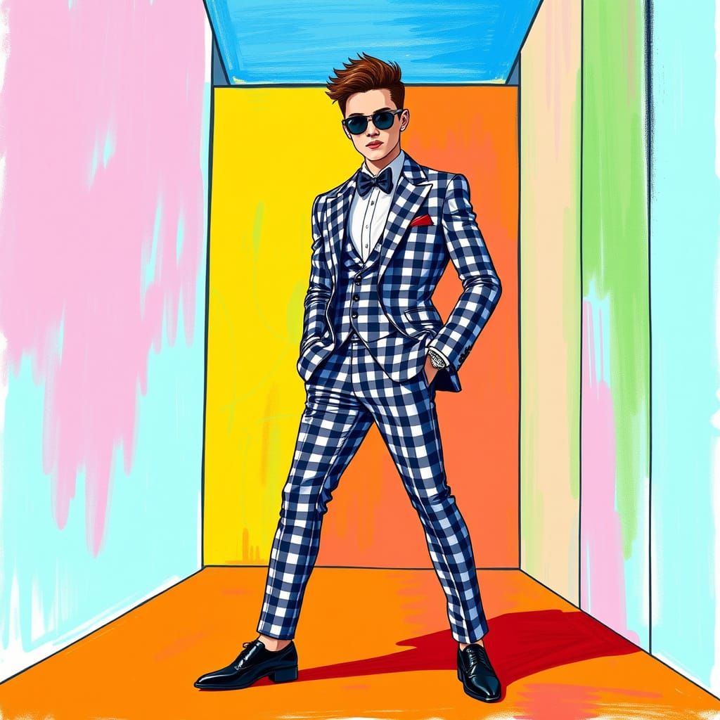 Surreal Gingham Tuxedo in KPOP Style