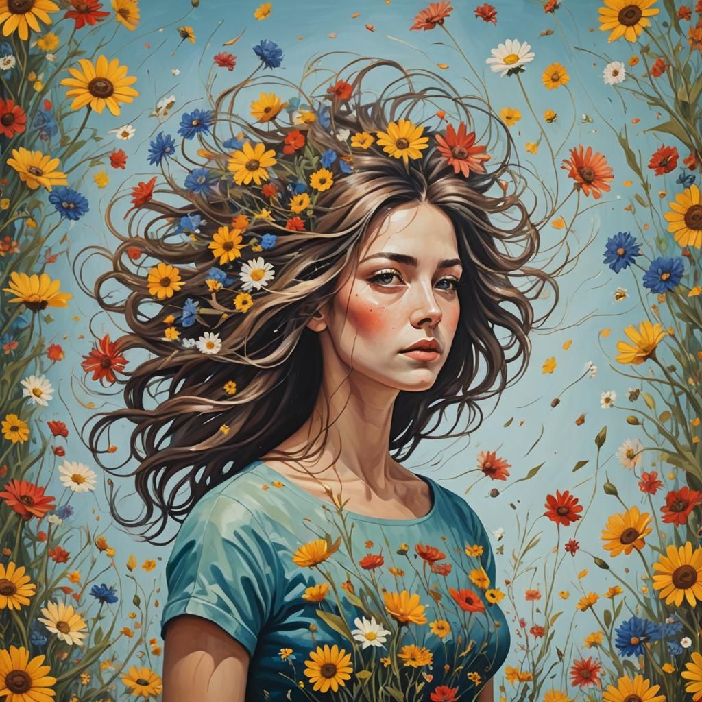Wildflower Hairstyle in Surreal Painting