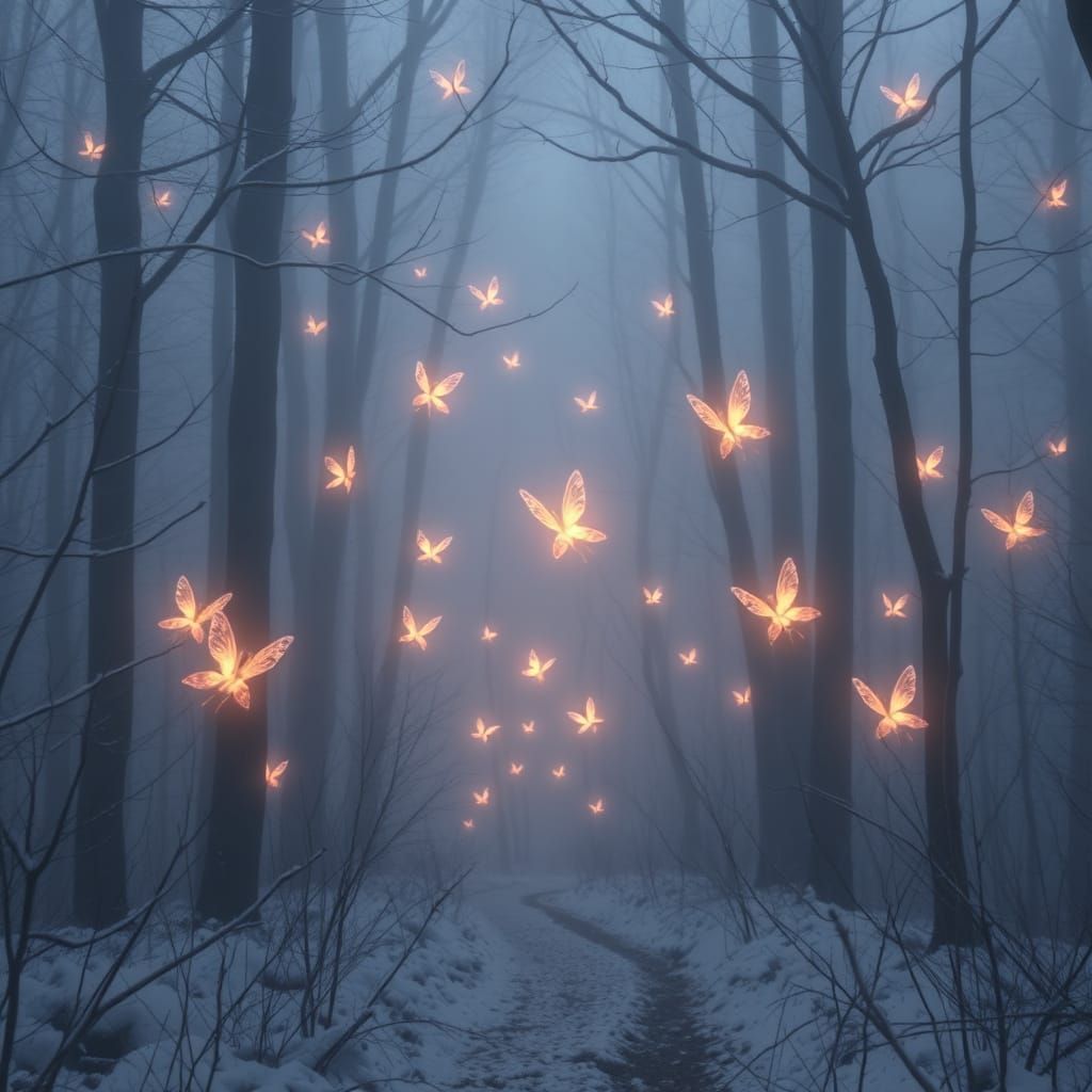 Glowing Winter Fairies in Mystical Forest