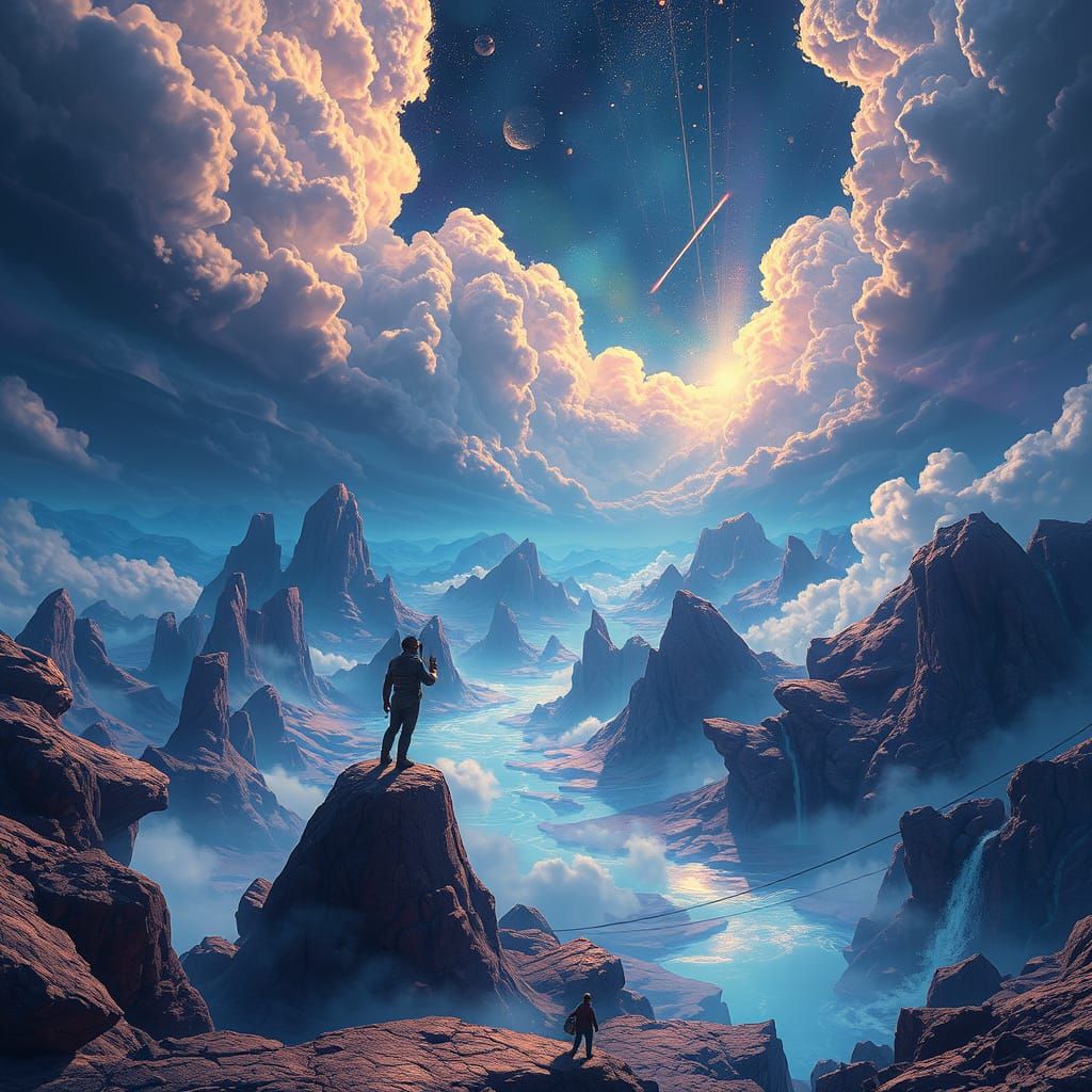 Ethereal Mountain Landscape in Vibrant Dreamlike Colors