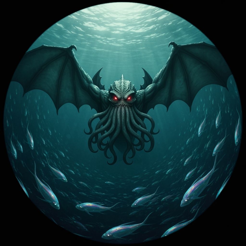Cthulhu Emerges: Grotesque Creature in Eerie Waters