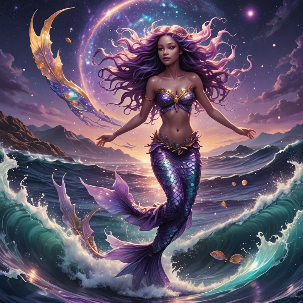 Purple Fairy Mermaid Hybrid Jumps from Ocean