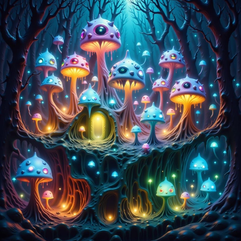 Cthulhu-esque Mythical Creatures in Dreamlike Landscape