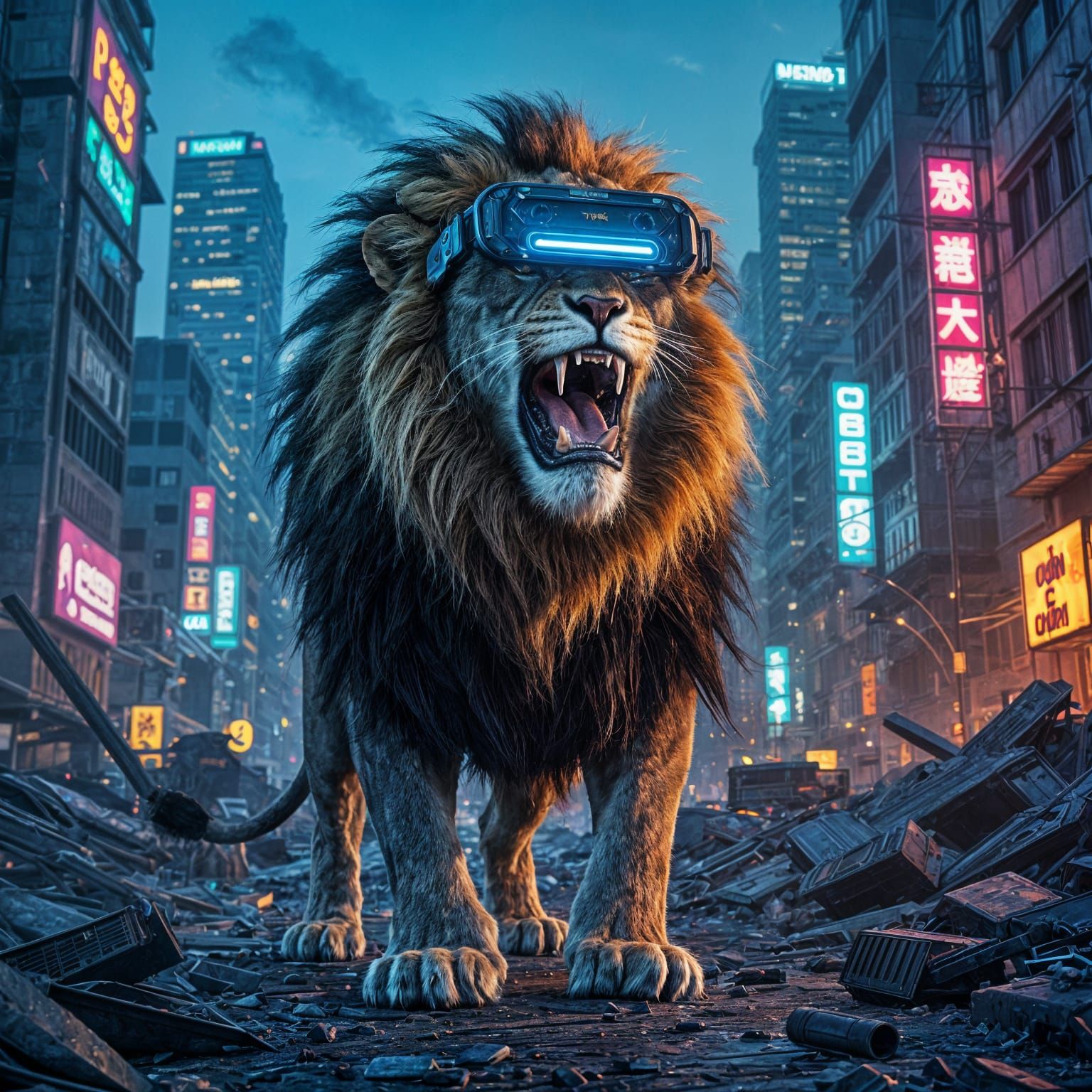 Cyberpunk Lion Glitch Art Portrait