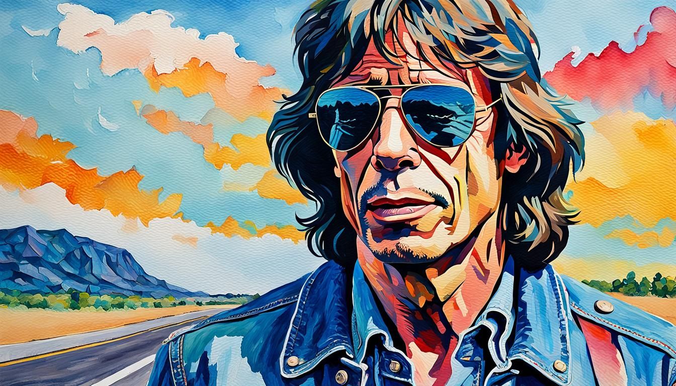 Mick Jagger Portrait in Pop Art Watercolor Style