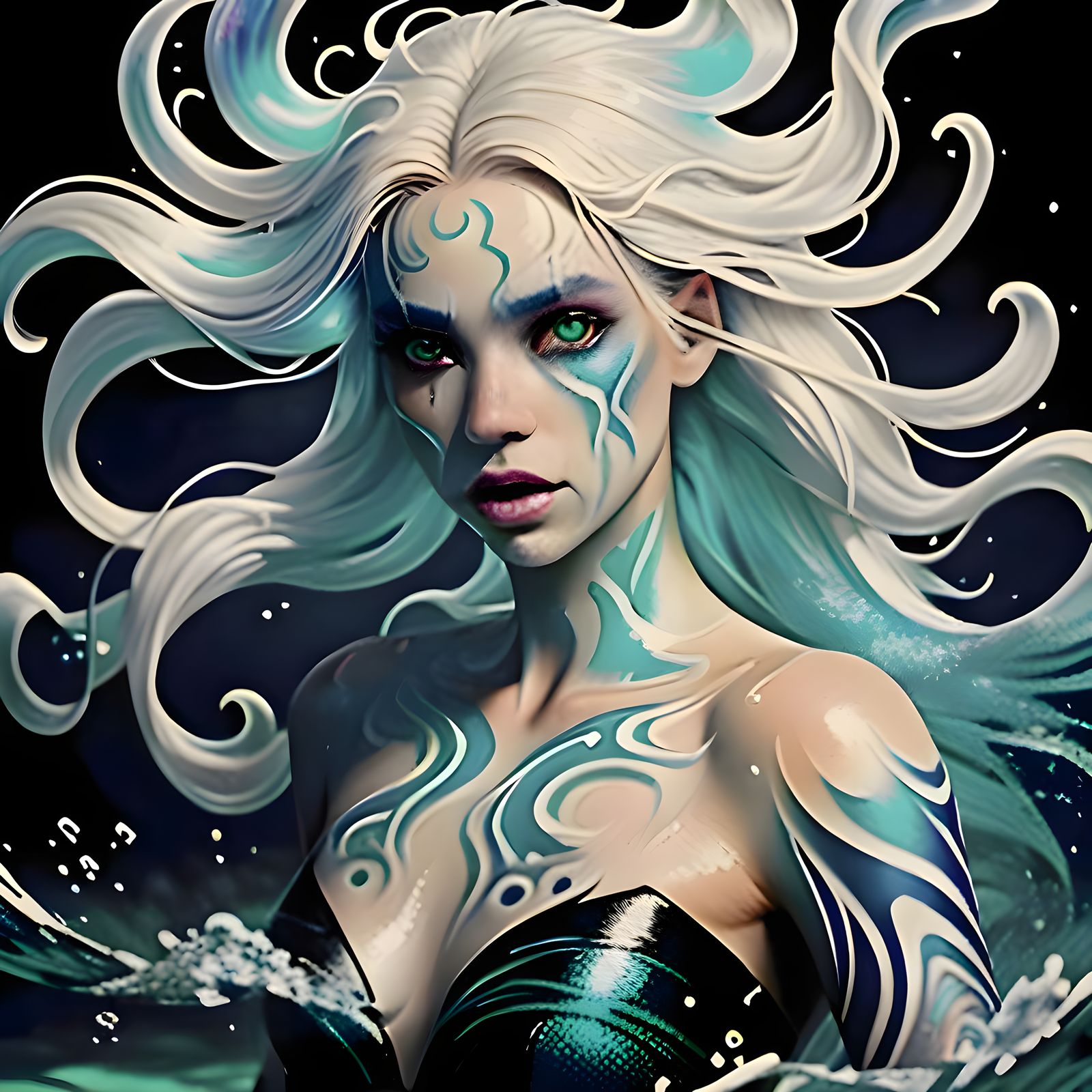 Underwater Body Paint Splash Art of Screaming Girl