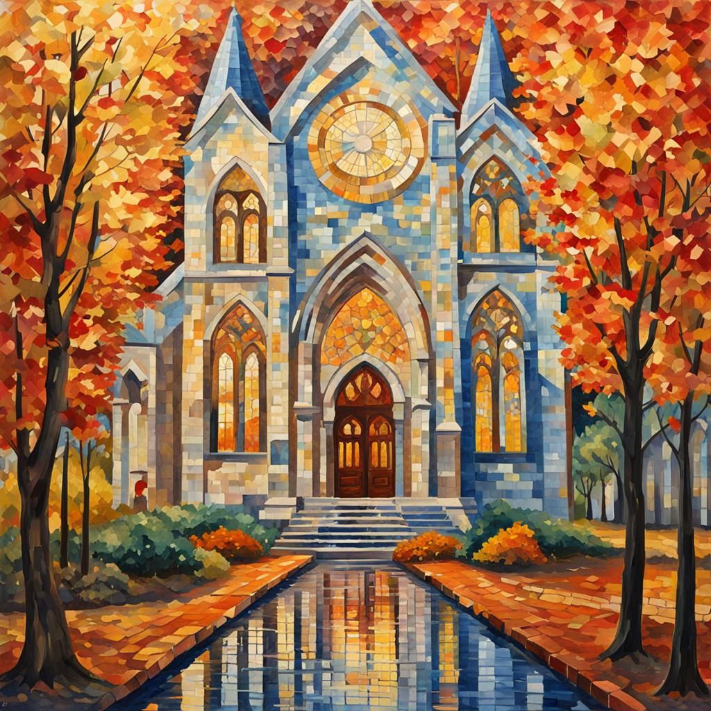 Vibrant Autumn Mosaic in Impressionist Gouache Style
