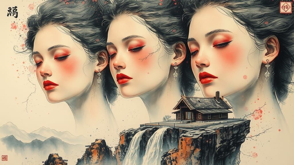 Surreal Ink Splatter Art of Giant Floating Women