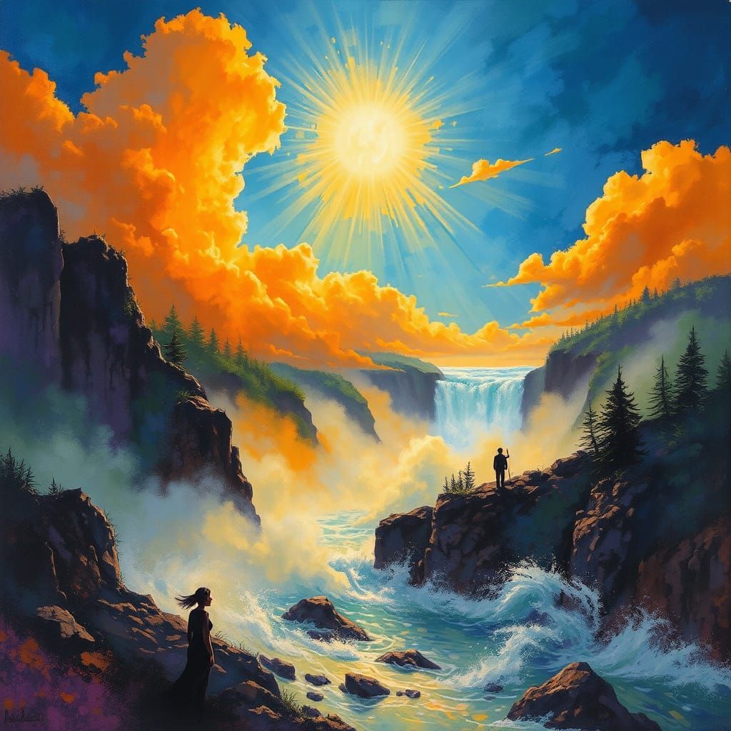 Stormy Shoreline in Batik Abstract Expressionist Style