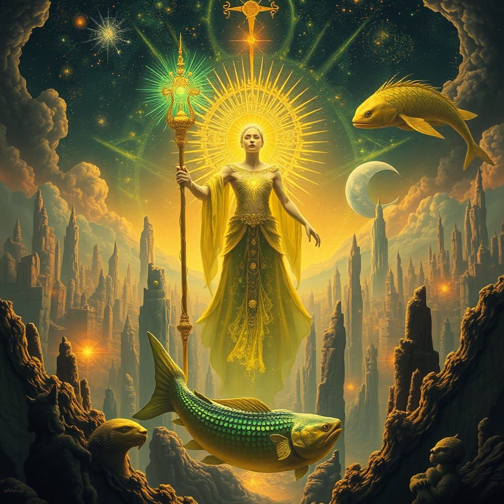 Celestial Star Grazer in Dreamlike Landscape