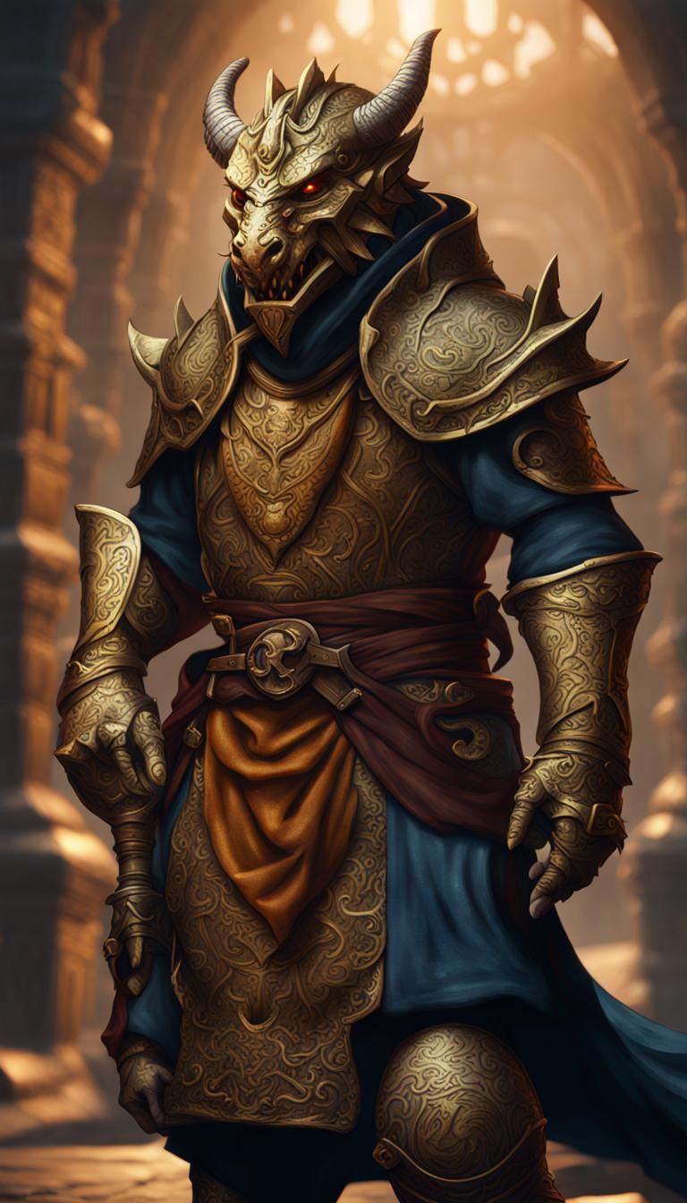 Brass Dragonborn Monk Fantasy Concept Art